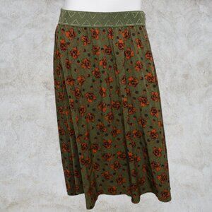Lula Roe Olive Green Skirt with Orange Flowers Floral Print Dress